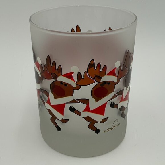 Culver Frosted Dancing Reindeer Old Fashion Low Ball Glass #12122 - Picture 3 of 4
